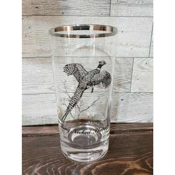 Vintage Libbey Game Birds Tall Tumblers 1960s,  Set of 4, Platinum rim. - Picture 3 of 5